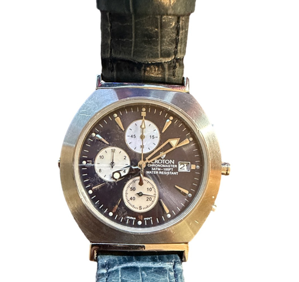 Croton Chronomaster Chronograph Men's Watch Blue Leather Strap